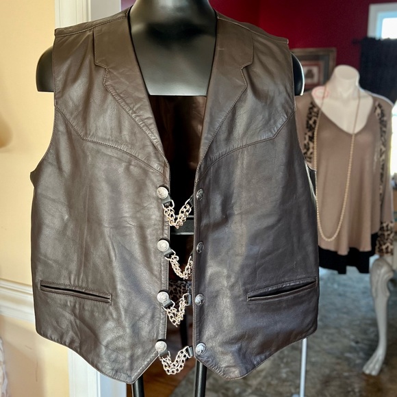 NWOT Scully Soft Lamb Leather Vest With Extension Chain & Buffalo Nickel Snaps - Picture 4 of 15